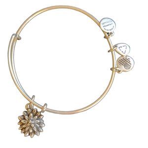 Alex and Ani Silver Water Lily Charm Bangle Bracelet Adjustable